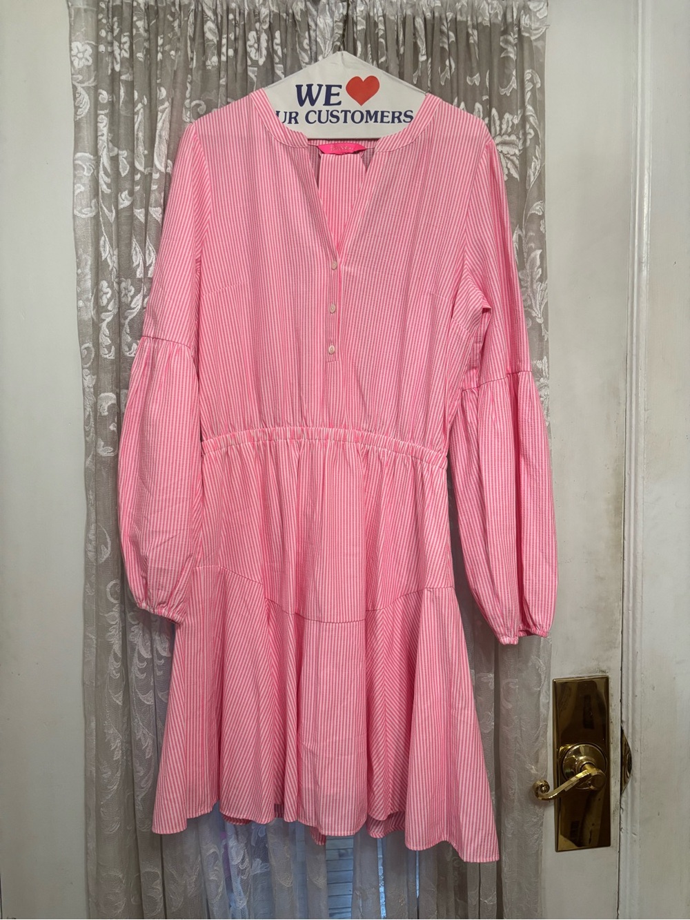Lilly Pulitzer Pink Striped Long Sleeve Tiered Casual Dress